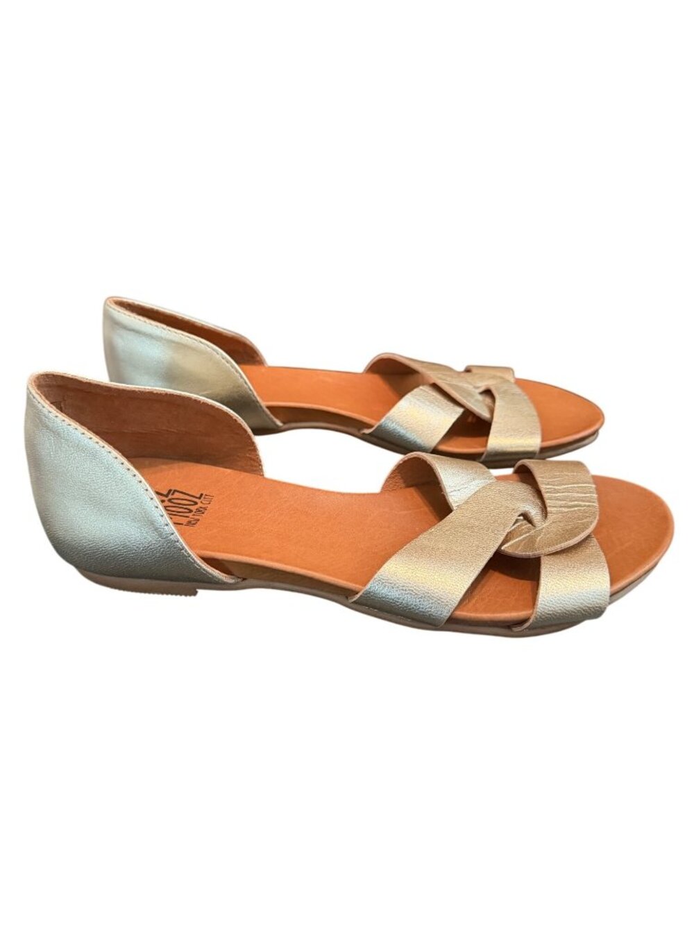 Miz Mooz Womens Metallic Gold Leather Flats Size US 6.5 Knotted Front Design